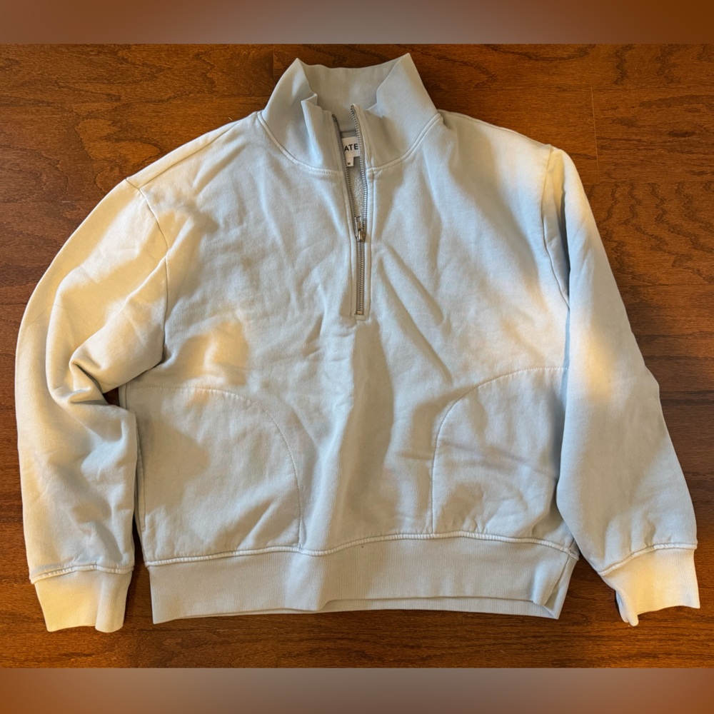 NWOT MATE the Label Organic Fleece Quarter Zip Sweatshirt - Sky Blue